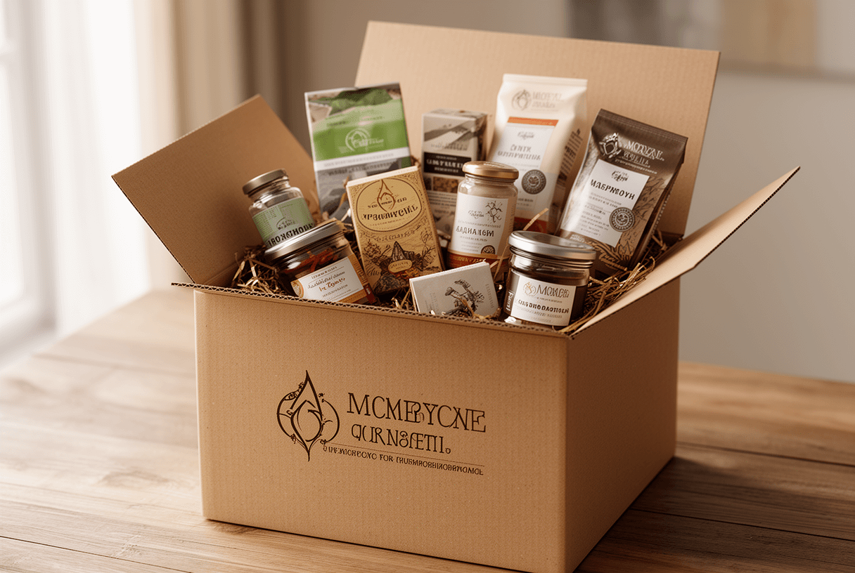 Boîte cadeau en carton personnalisée ouverte avec produits